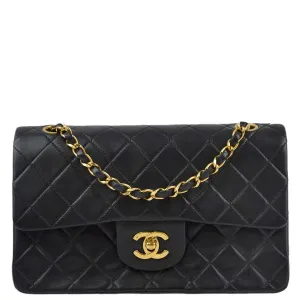 Chanel 1996-1997 Black Lambskin Small Classic Double Flap Shoulder Bag