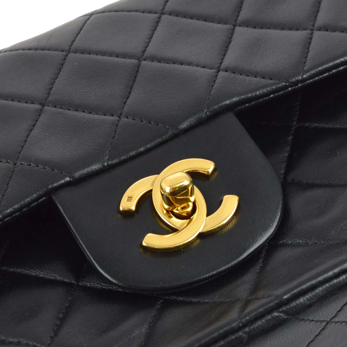 Chanel 1996-1997 Black Lambskin Small Classic Double Flap Shoulder Bag