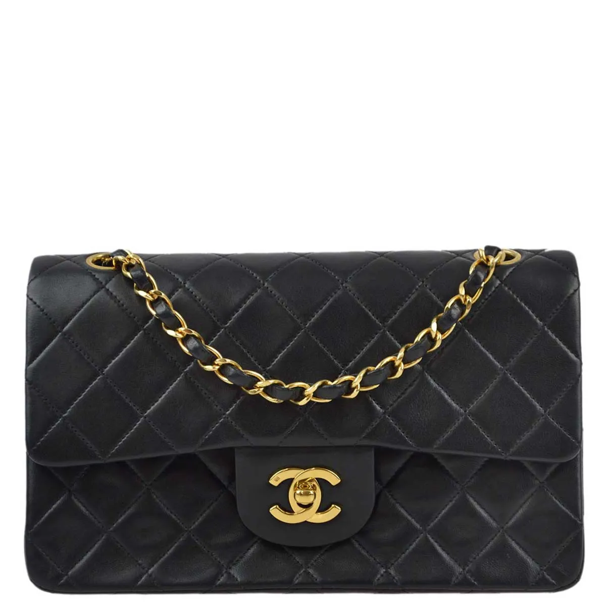 Chanel 1996-1997 Black Lambskin Small Classic Double Flap Shoulder Bag