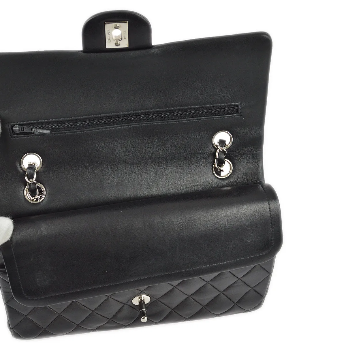 Chanel 2000-2001 Black Lambskin Medium Classic Double Flap Shoulder Bag