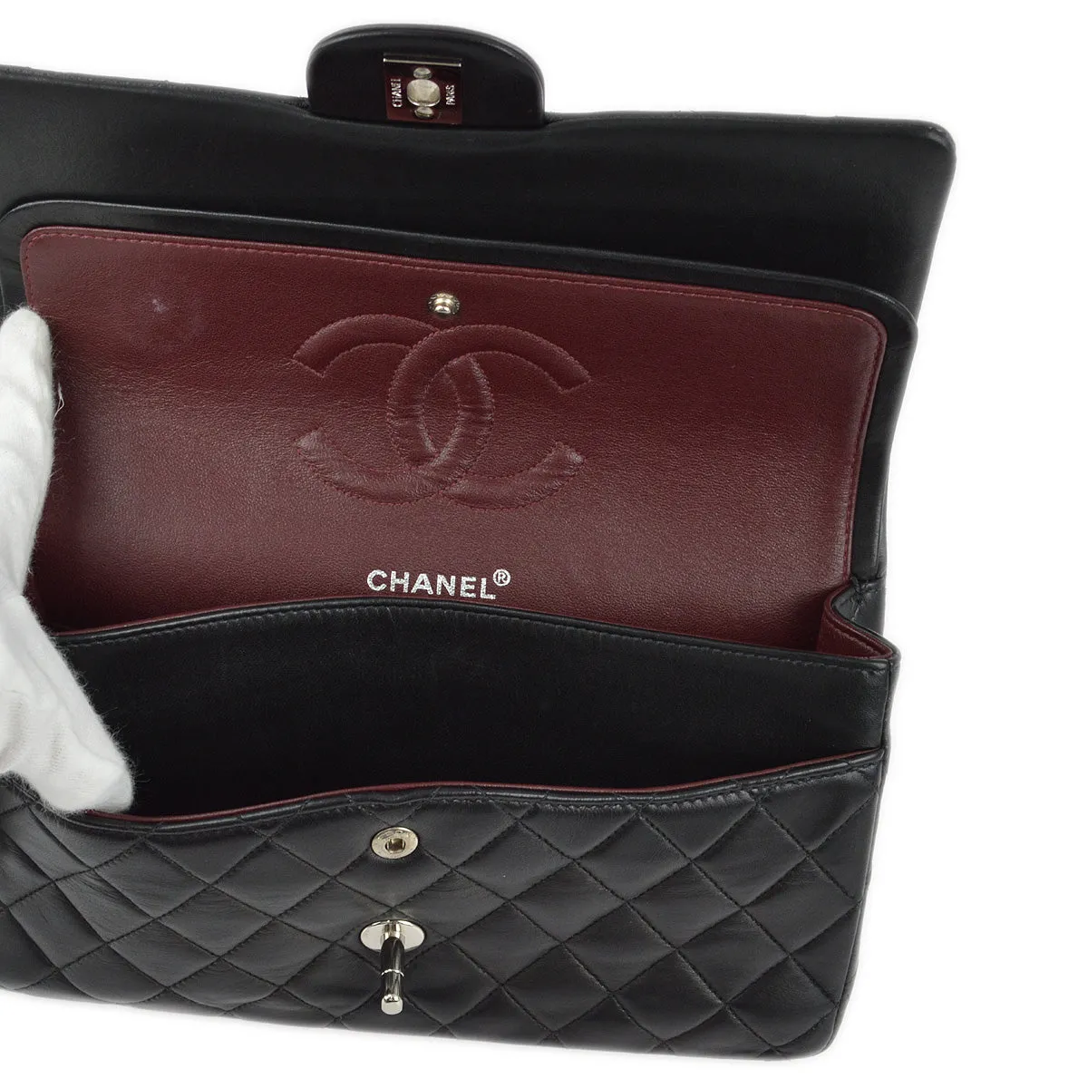 Chanel 2000-2001 Black Lambskin Medium Classic Double Flap Shoulder Bag