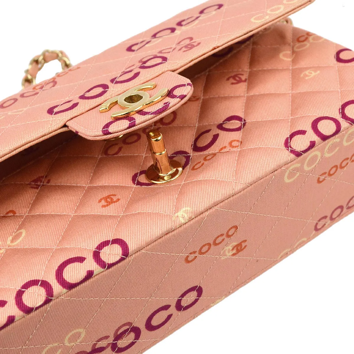 Chanel 2001-2003 Pink Coco Classic Double Flap Medium Shoulder Bag