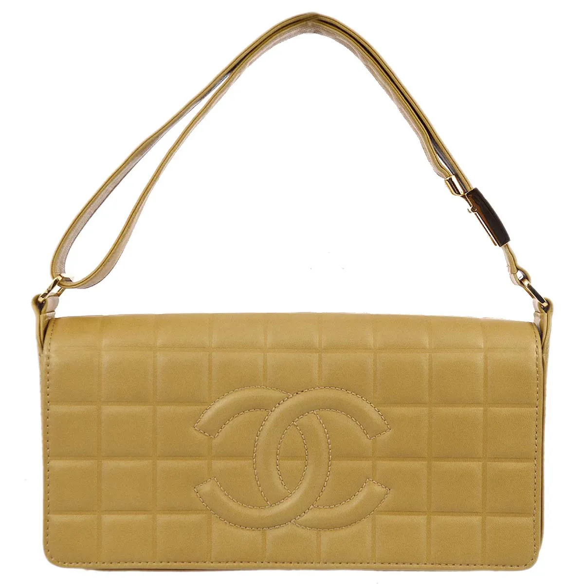 Chanel 2003-2004 Beige Lambskin Choco Bar Shoulder Bag