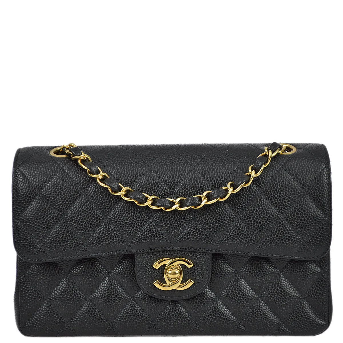 Chanel 2003-2004 Black Caviar Small Classic Double Flap Shoulder Bag