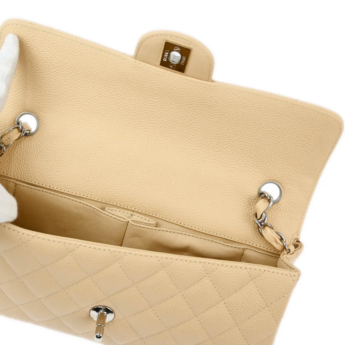 Chanel 2008-2009 Beige Caviar East West Shoulder Bag