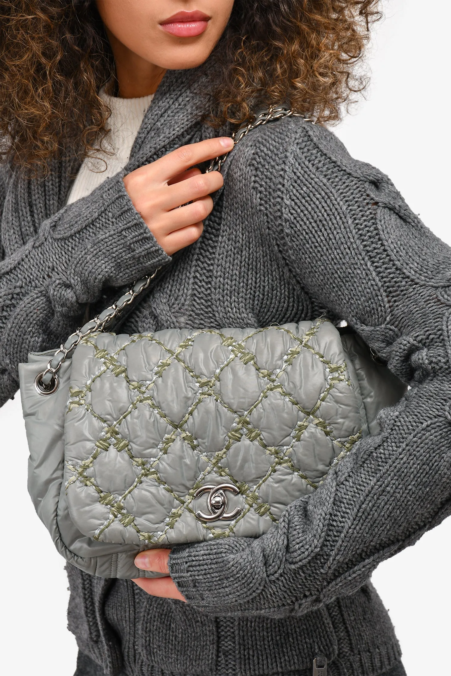 Chanel? 2011 Pale Green Nylon Paris-Byzance 'Tweed on Stitch' Bubble Flap Shoulder Bag