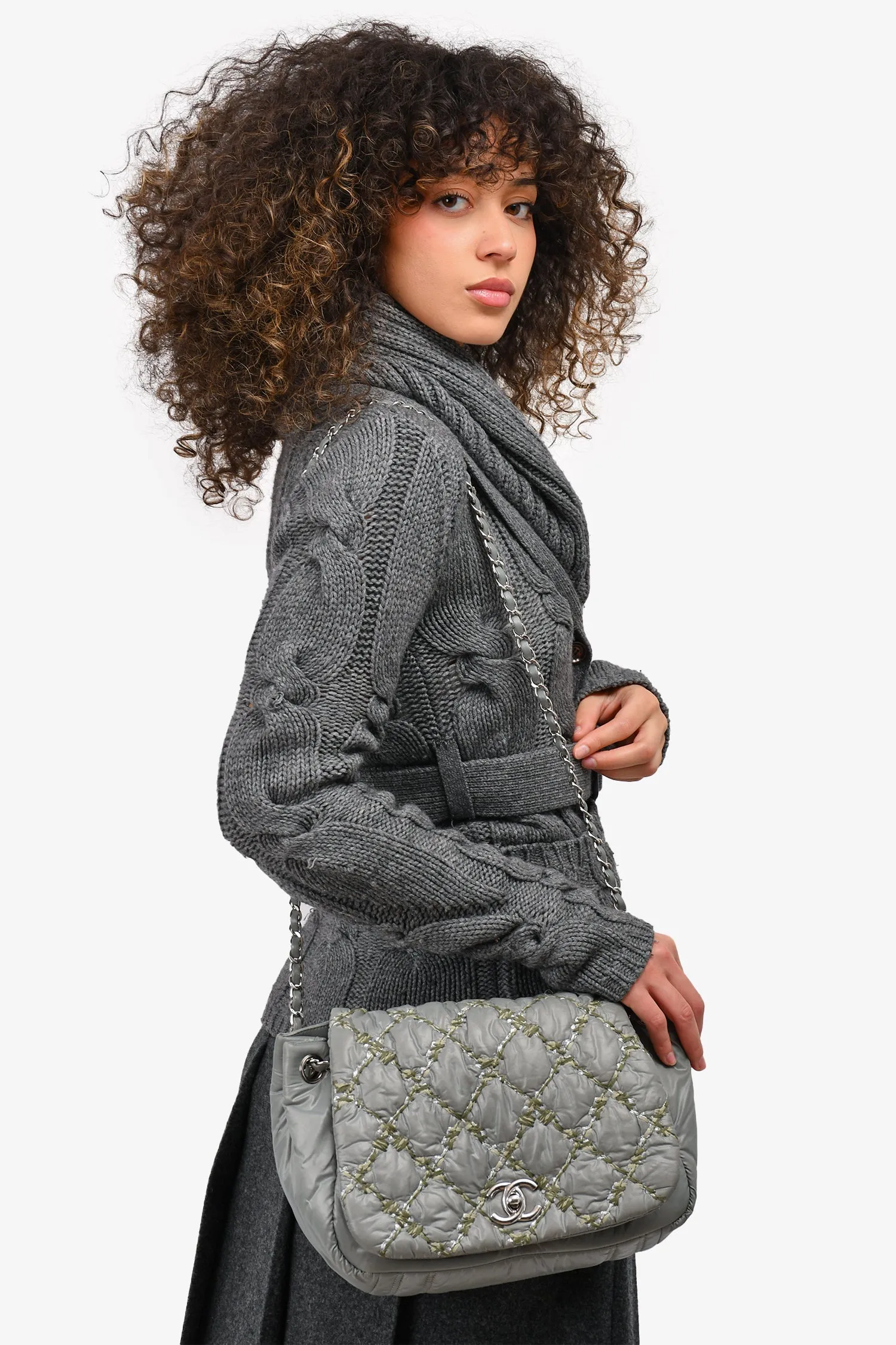 Chanel? 2011 Pale Green Nylon Paris-Byzance 'Tweed on Stitch' Bubble Flap Shoulder Bag