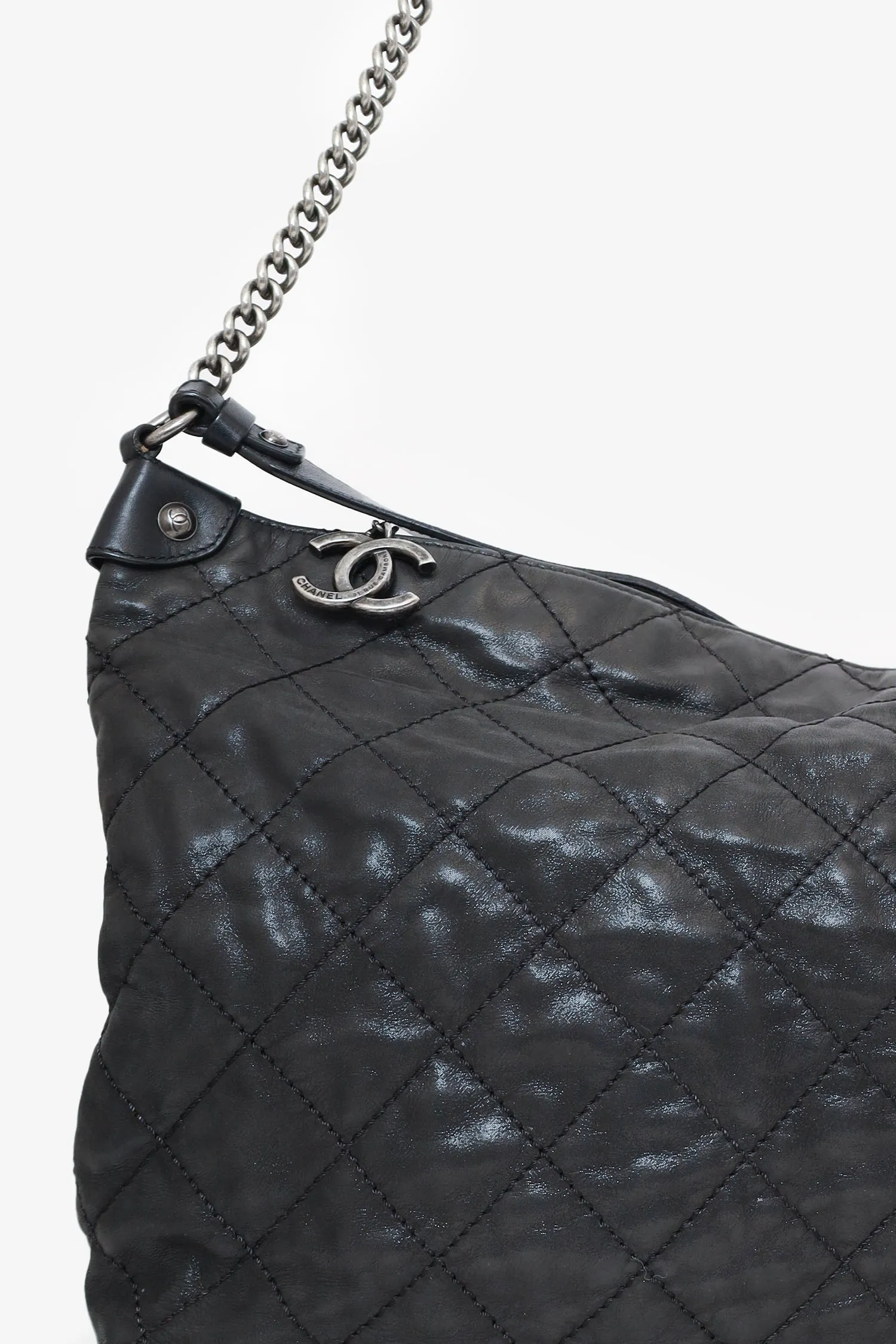 Chanel? 2012 Black Irridescent Leather Coco Daily Hobo Shoulder Bag