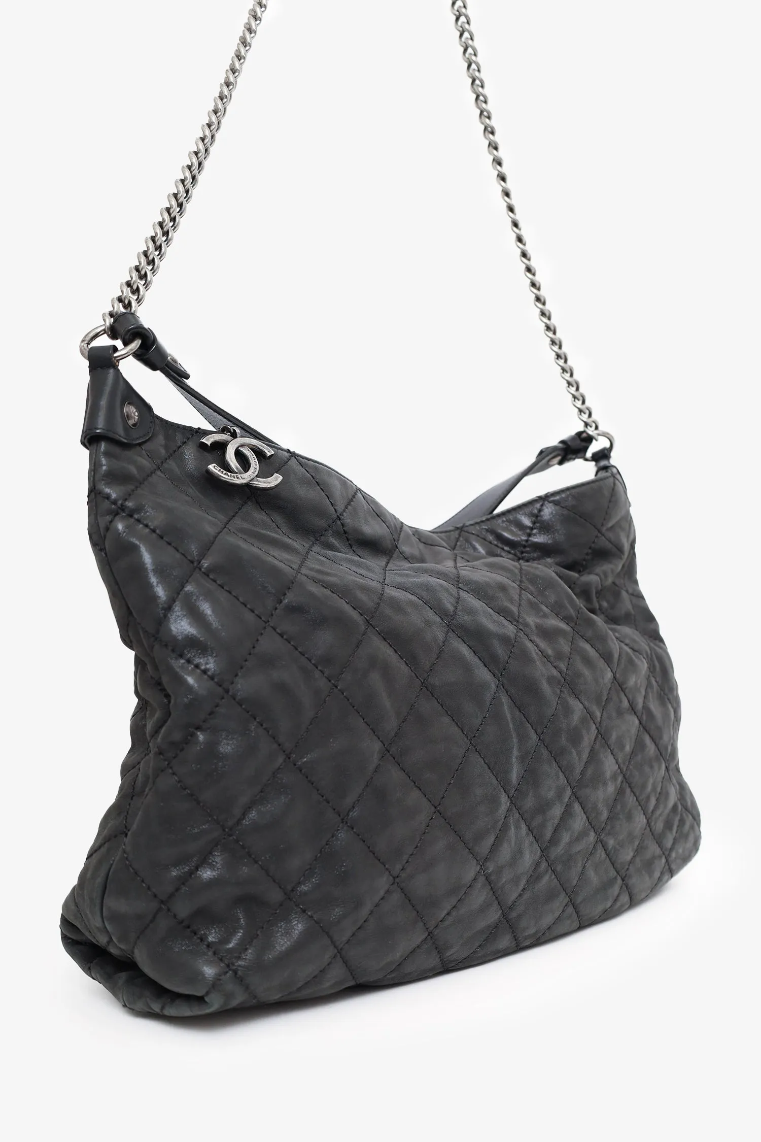 Chanel? 2012 Black Irridescent Leather Coco Daily Hobo Shoulder Bag