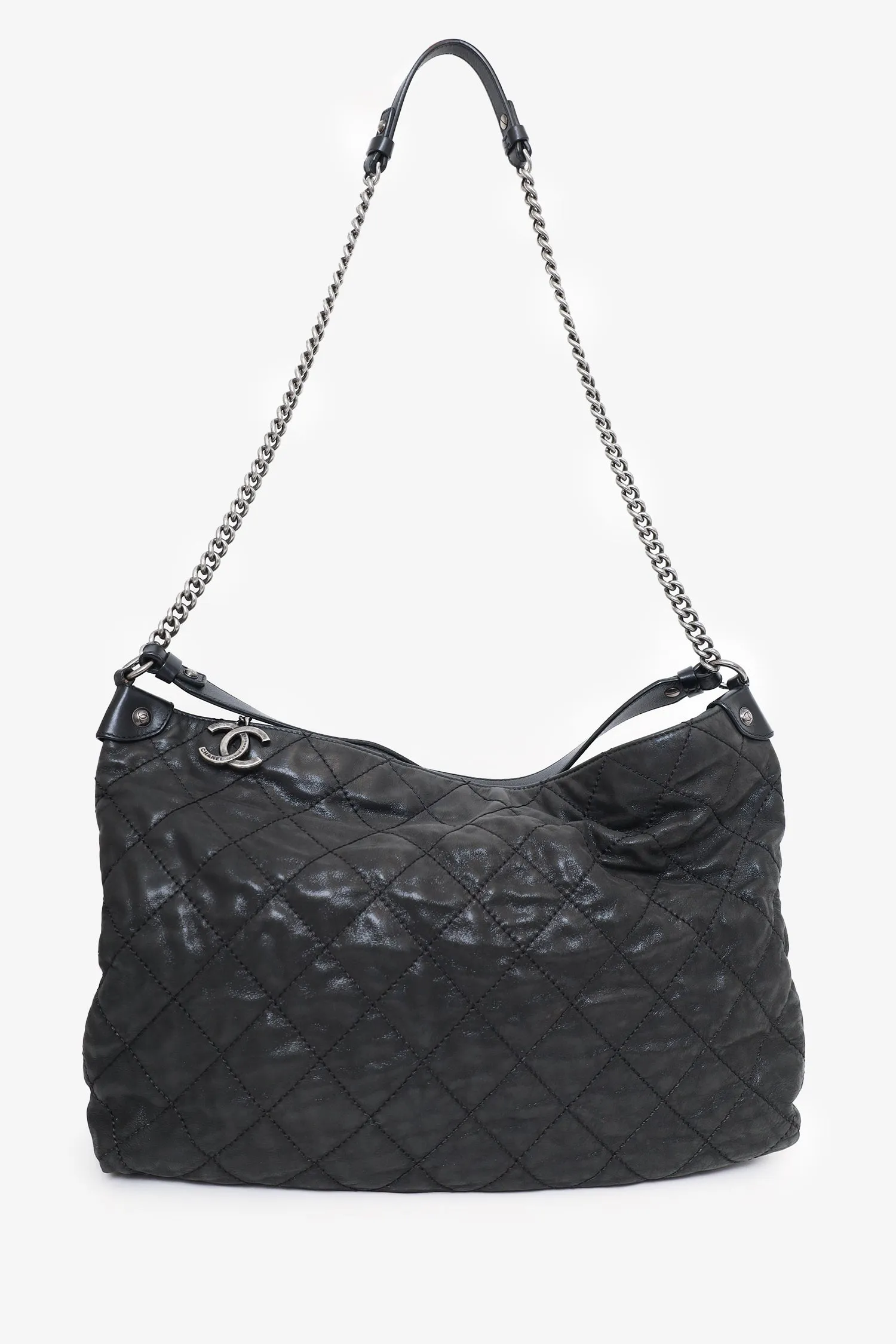 Chanel? 2012 Black Irridescent Leather Coco Daily Hobo Shoulder Bag