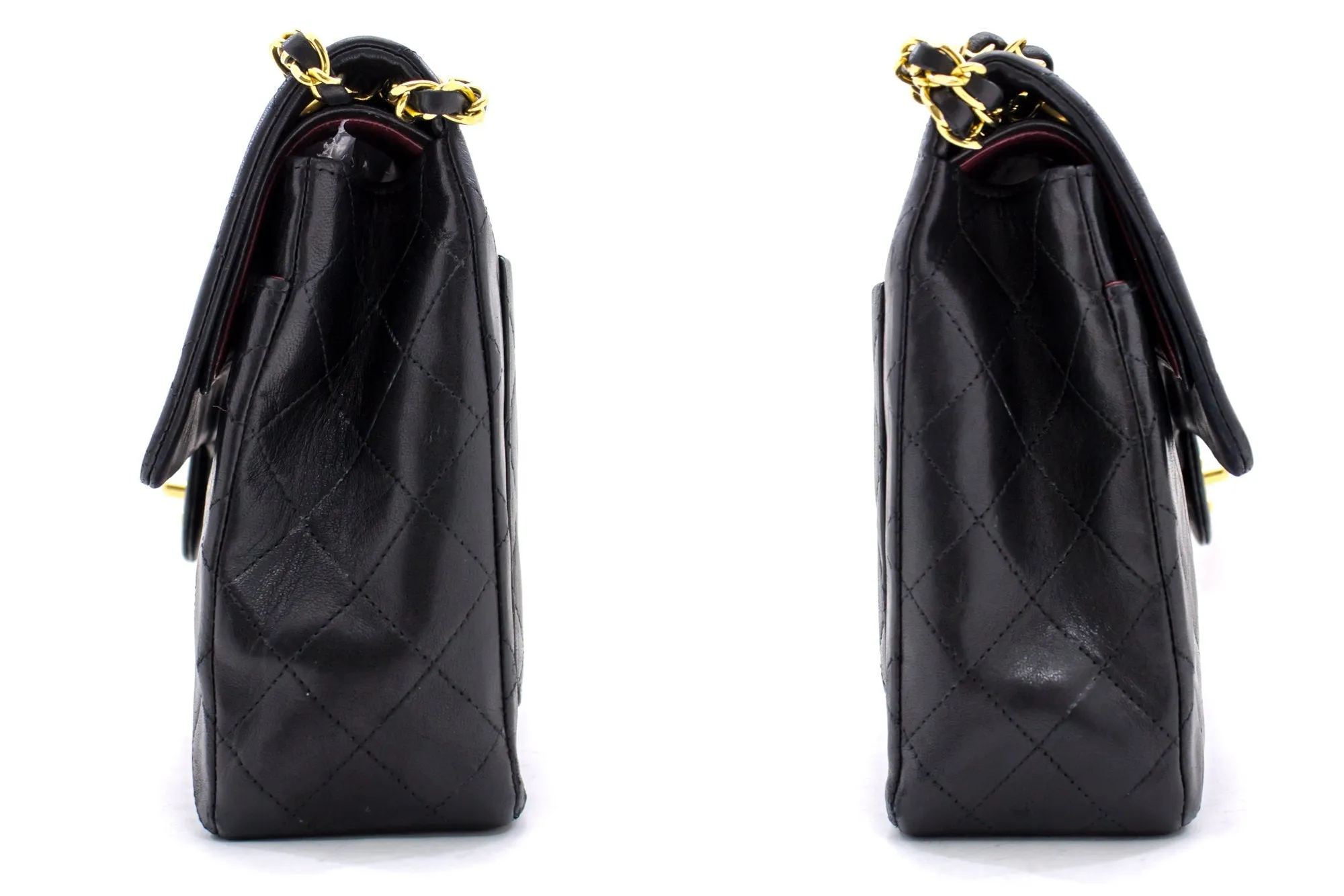 CHANEL 2.55 Double Flap Square Chain Shoulder Bag Black Lambskin
