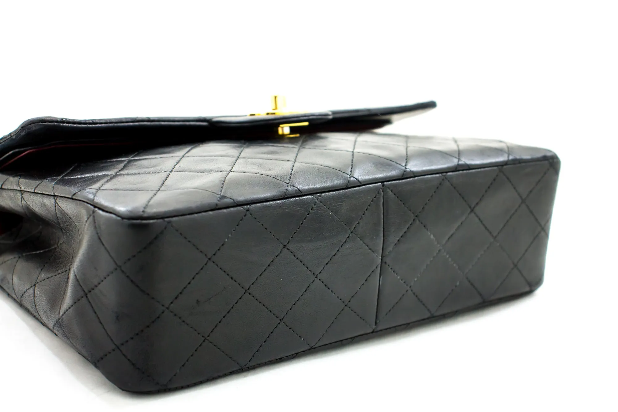CHANEL 2.55 Double Flap Square Chain Shoulder Bag Black Lambskin