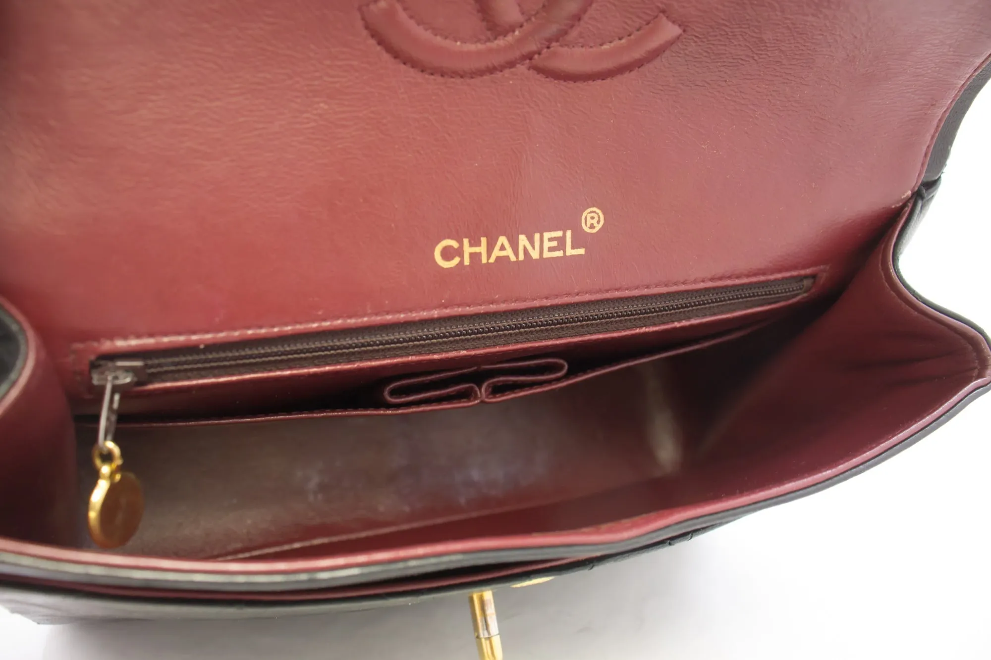 CHANEL 2.55 Double Flap Square Chain Shoulder Bag Black Lambskin