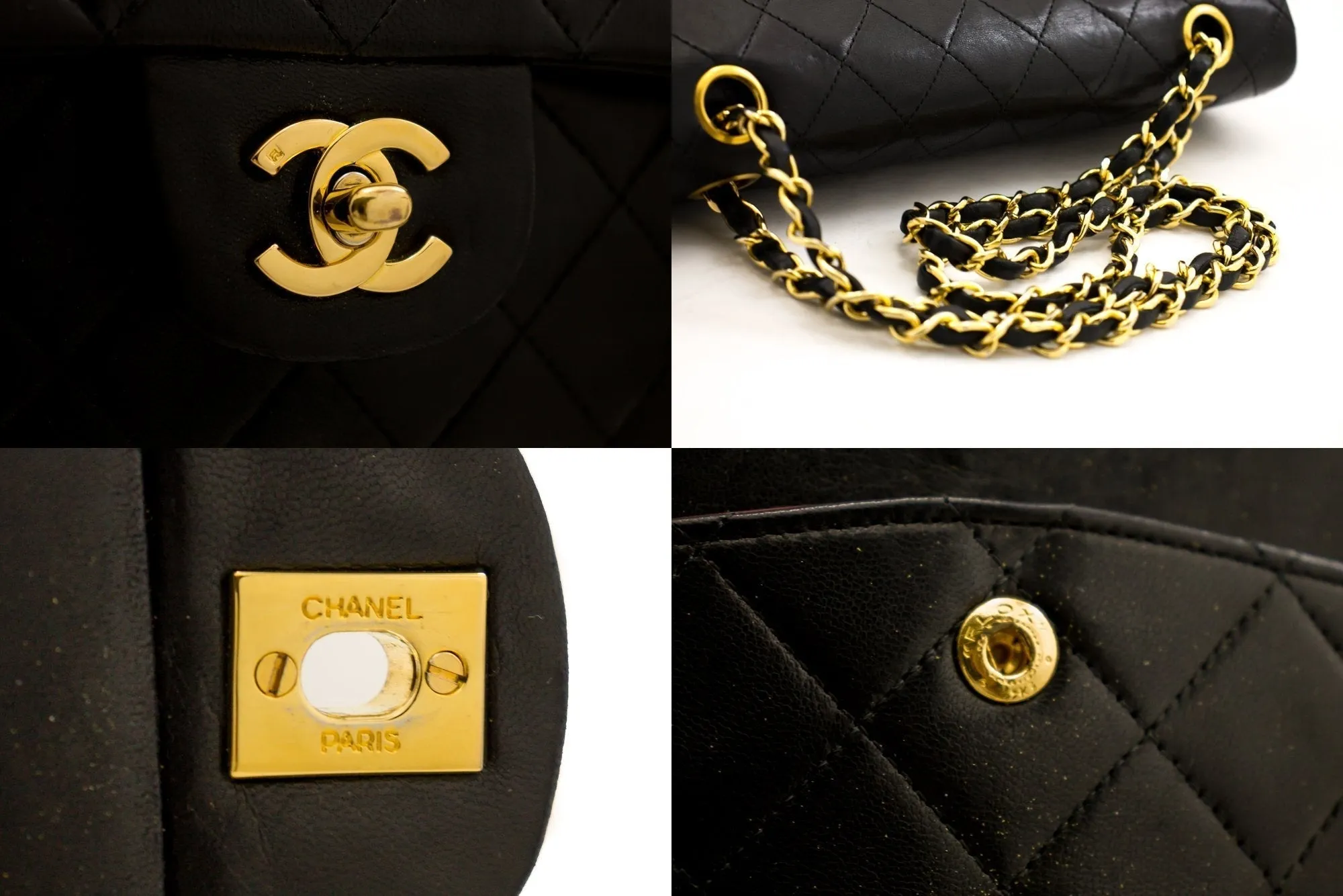 CHANEL 2.55 Double Flap Square Chain Shoulder Bag Black Lambskin