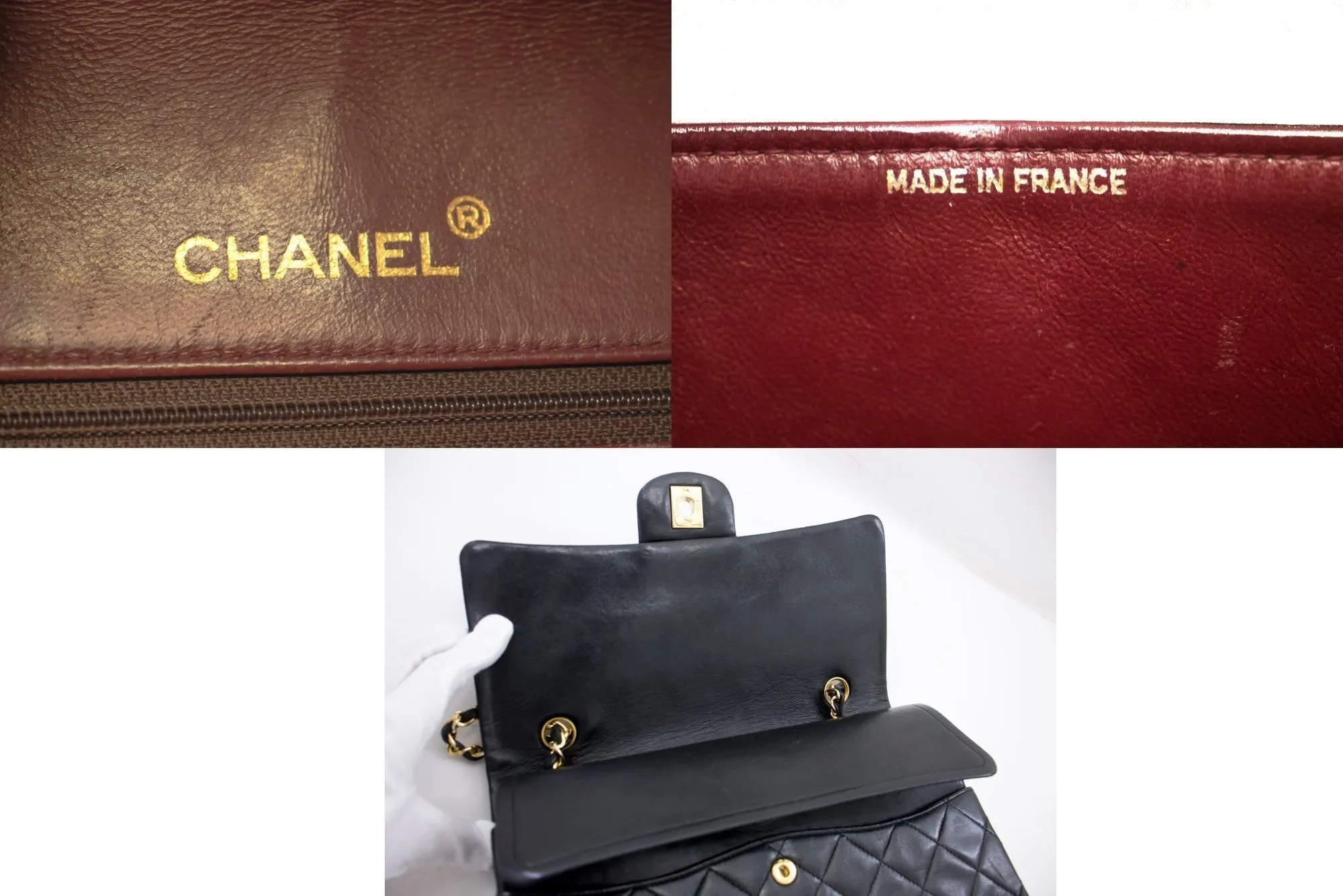 CHANEL 2.55 Double Flap Square Chain Shoulder Bag Black Lambskin