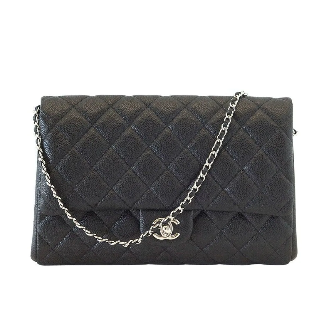 Chanel Bag Flap Flat Black Caviar Clutch / Shoulder Bag