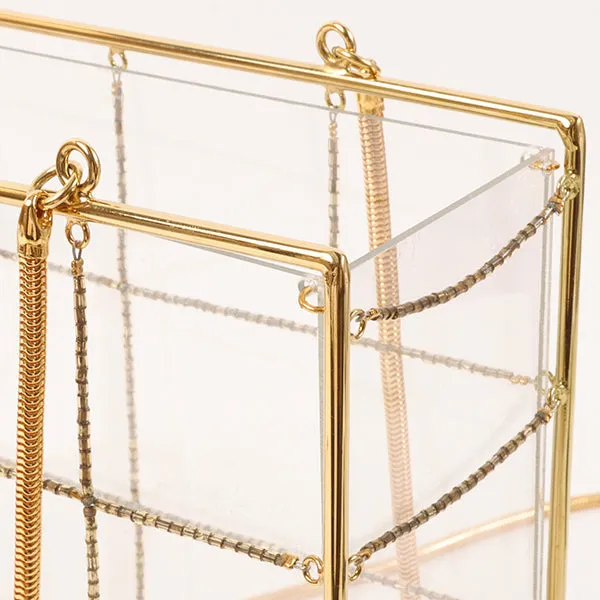 CHANEL Beads Chocolate Bar Logo Charm Chain Shoulder Bag Clear