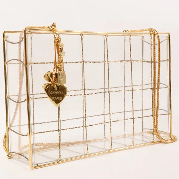 CHANEL Beads Chocolate Bar Logo Charm Chain Shoulder Bag Clear