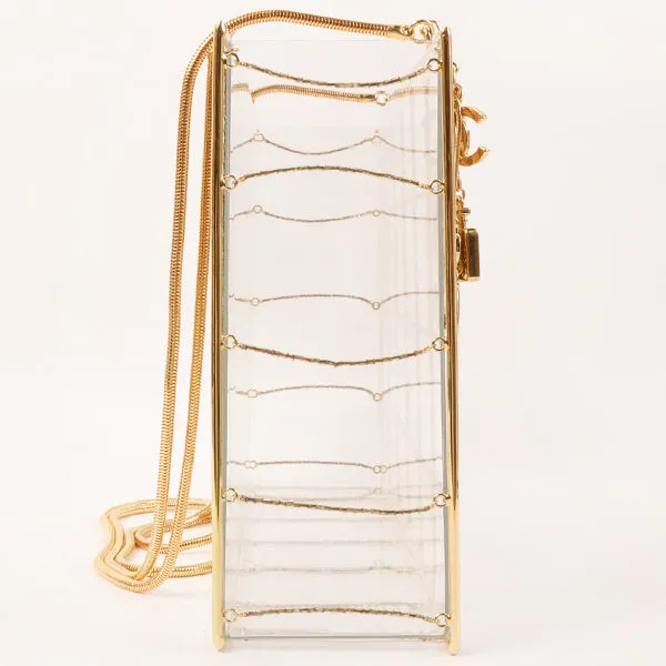 CHANEL Beads Chocolate Bar Logo Charm Chain Shoulder Bag Clear