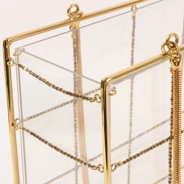 CHANEL Beads Chocolate Bar Logo Charm Chain Shoulder Bag Clear
