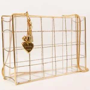 CHANEL Beads Chocolate Bar Logo Charm Chain Shoulder Bag Clear