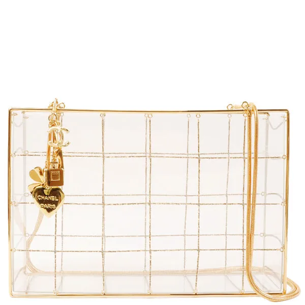 CHANEL Beads Chocolate Bar Logo Charm Chain Shoulder Bag Clear