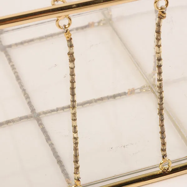 CHANEL Beads Chocolate Bar Logo Charm Chain Shoulder Bag Clear