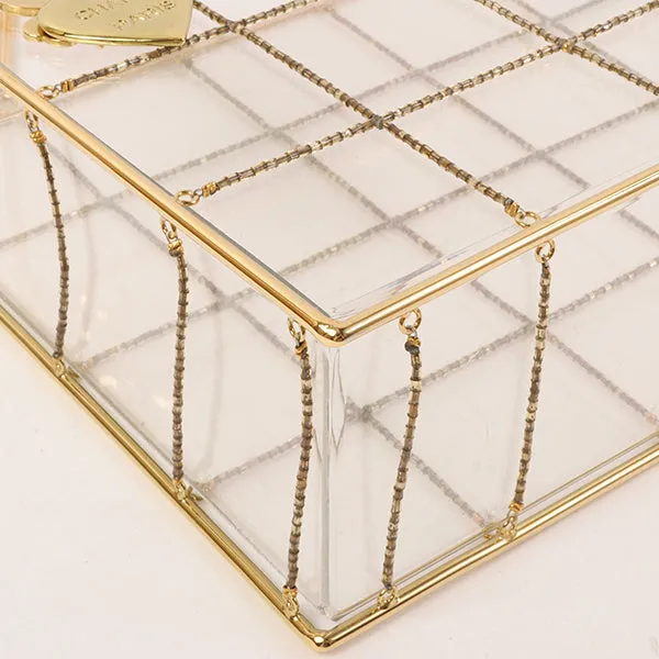 CHANEL Beads Chocolate Bar Logo Charm Chain Shoulder Bag Clear