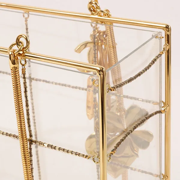 CHANEL Beads Chocolate Bar Logo Charm Chain Shoulder Bag Clear