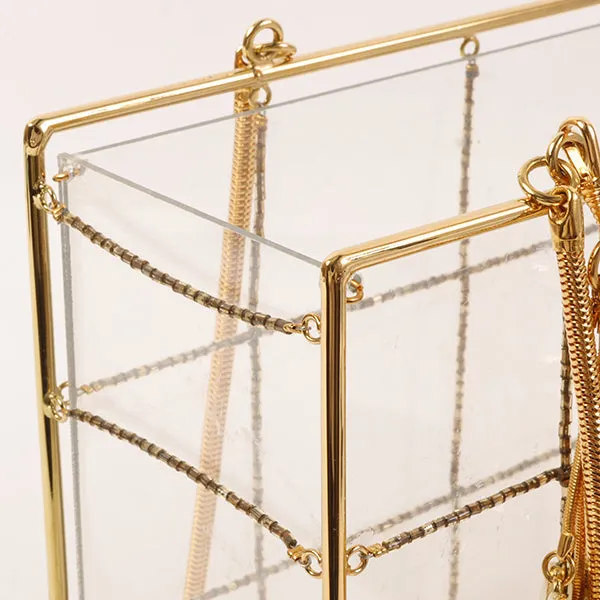 CHANEL Beads Chocolate Bar Logo Charm Chain Shoulder Bag Clear