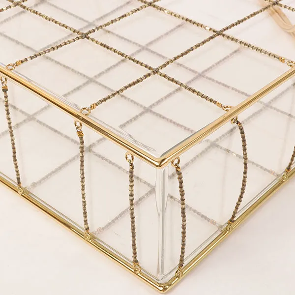 CHANEL Beads Chocolate Bar Logo Charm Chain Shoulder Bag Clear