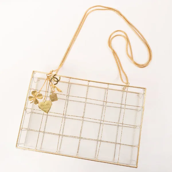 CHANEL Beads Chocolate Bar Logo Charm Chain Shoulder Bag Clear
