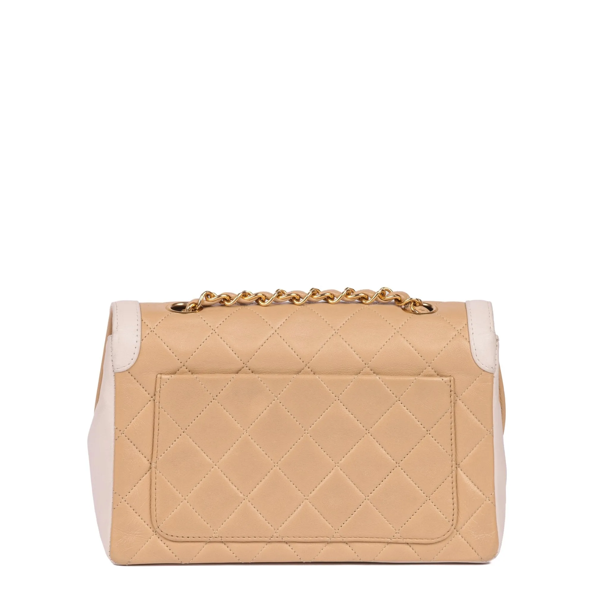 Chanel Beige & White Quilted Lambskin Vintage Mini Classic Single Flap Bag with Wallet Shoulder Bag