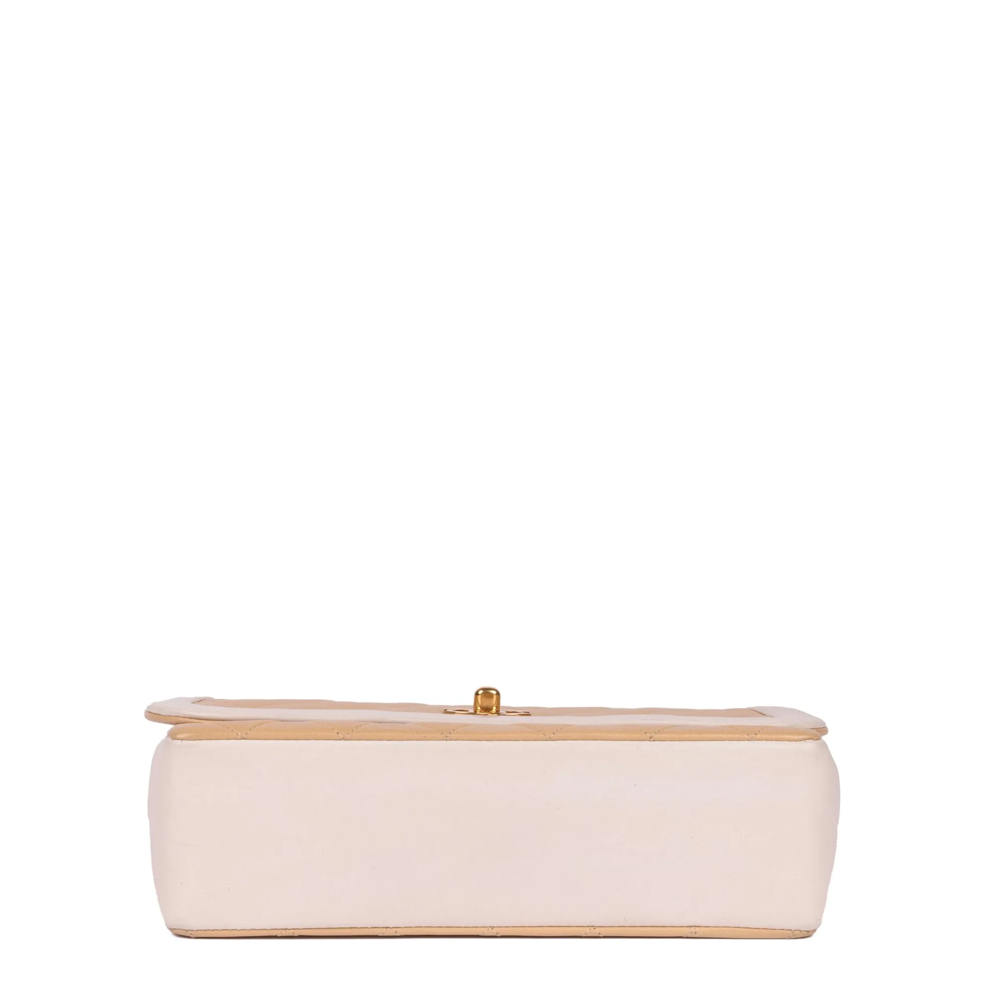 Chanel Beige & White Quilted Lambskin Vintage Mini Classic Single Flap Bag with Wallet Shoulder Bag