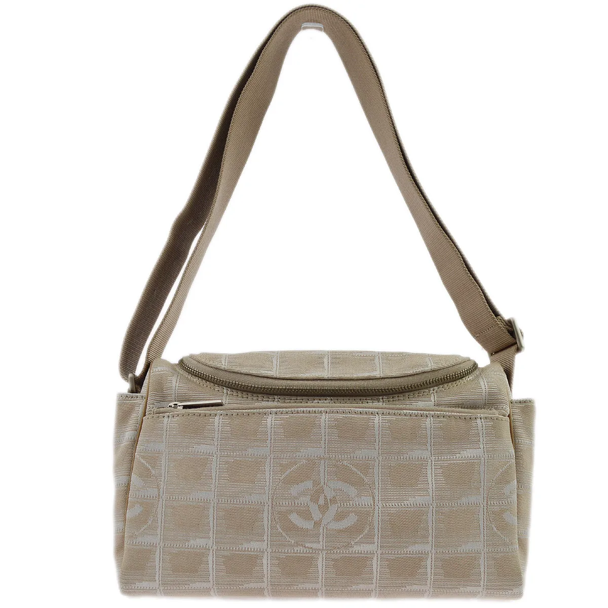 Chanel Beige Jacquard Nylon Travel Line Shoulder Bag