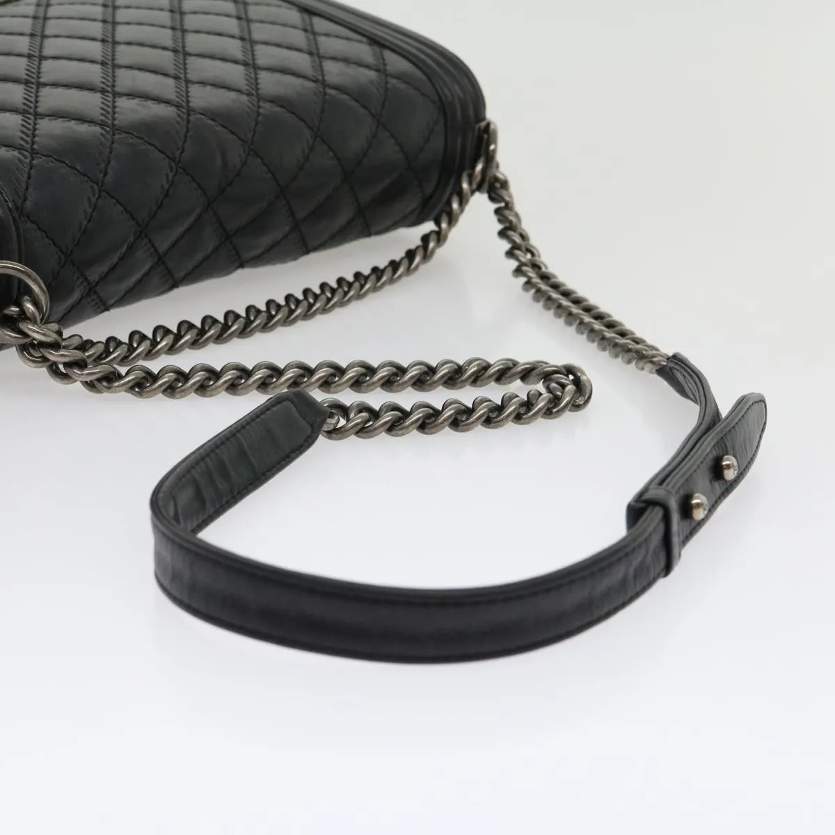 CHANEL Big Matelasse Boy  Chain Shoulder Bag Lamb Skin Black Auth 30943A