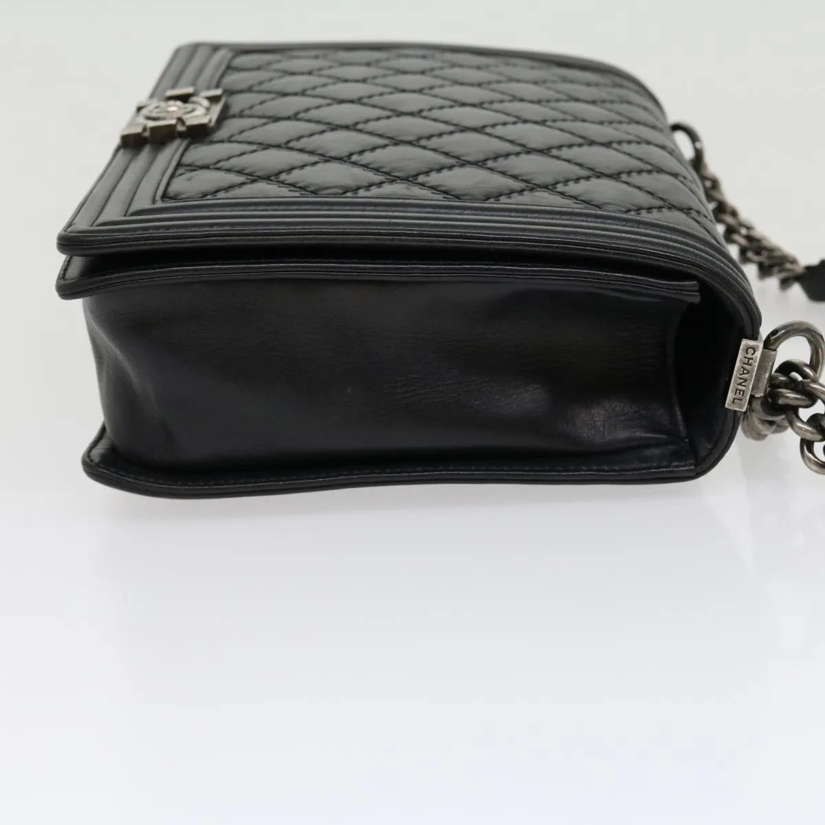 CHANEL Big Matelasse Boy  Chain Shoulder Bag Lamb Skin Black Auth 30943A