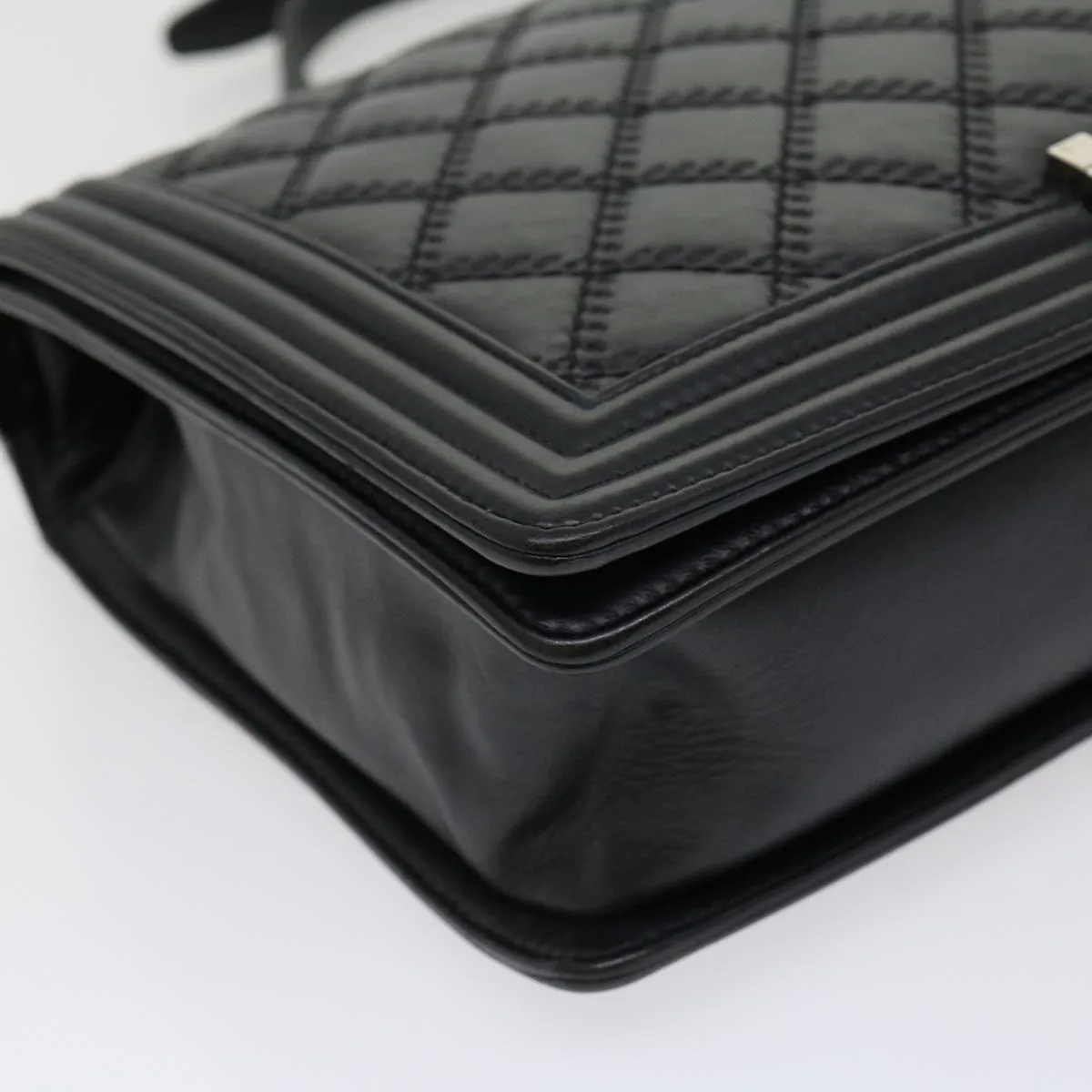 CHANEL Big Matelasse Boy  Chain Shoulder Bag Lamb Skin Black Auth 30943A