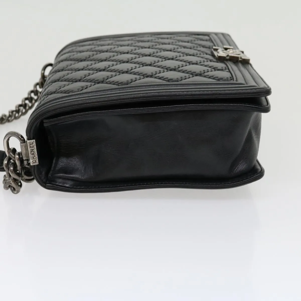 CHANEL Big Matelasse Boy  Chain Shoulder Bag Lamb Skin Black Auth 30943A