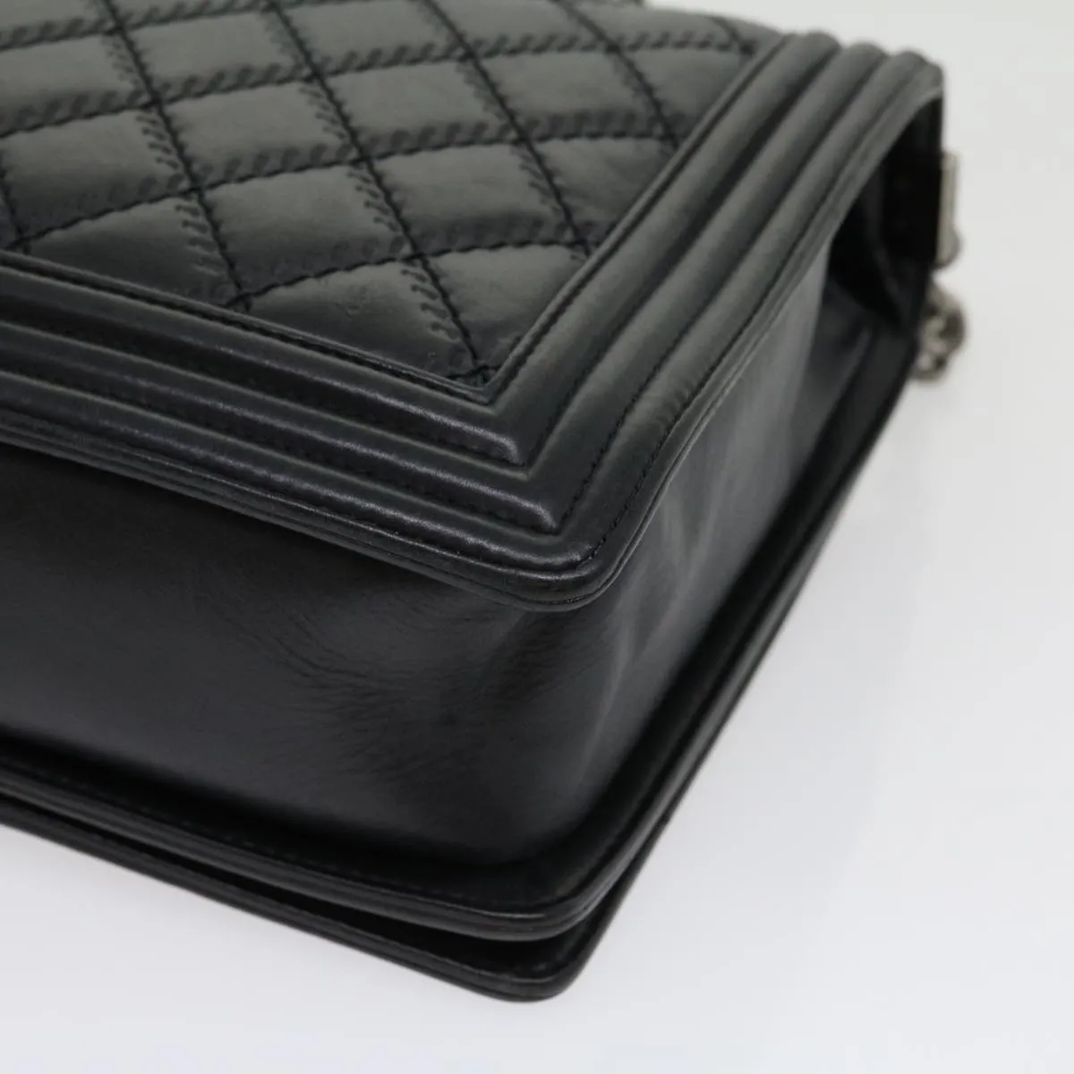CHANEL Big Matelasse Boy  Chain Shoulder Bag Lamb Skin Black Auth 30943A