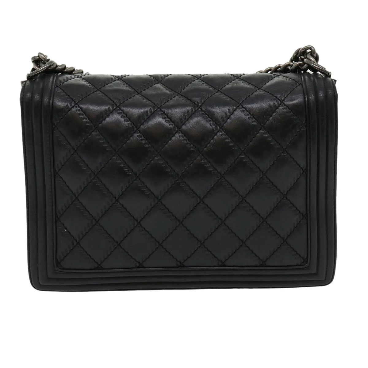 CHANEL Big Matelasse Boy  Chain Shoulder Bag Lamb Skin Black Auth 30943A