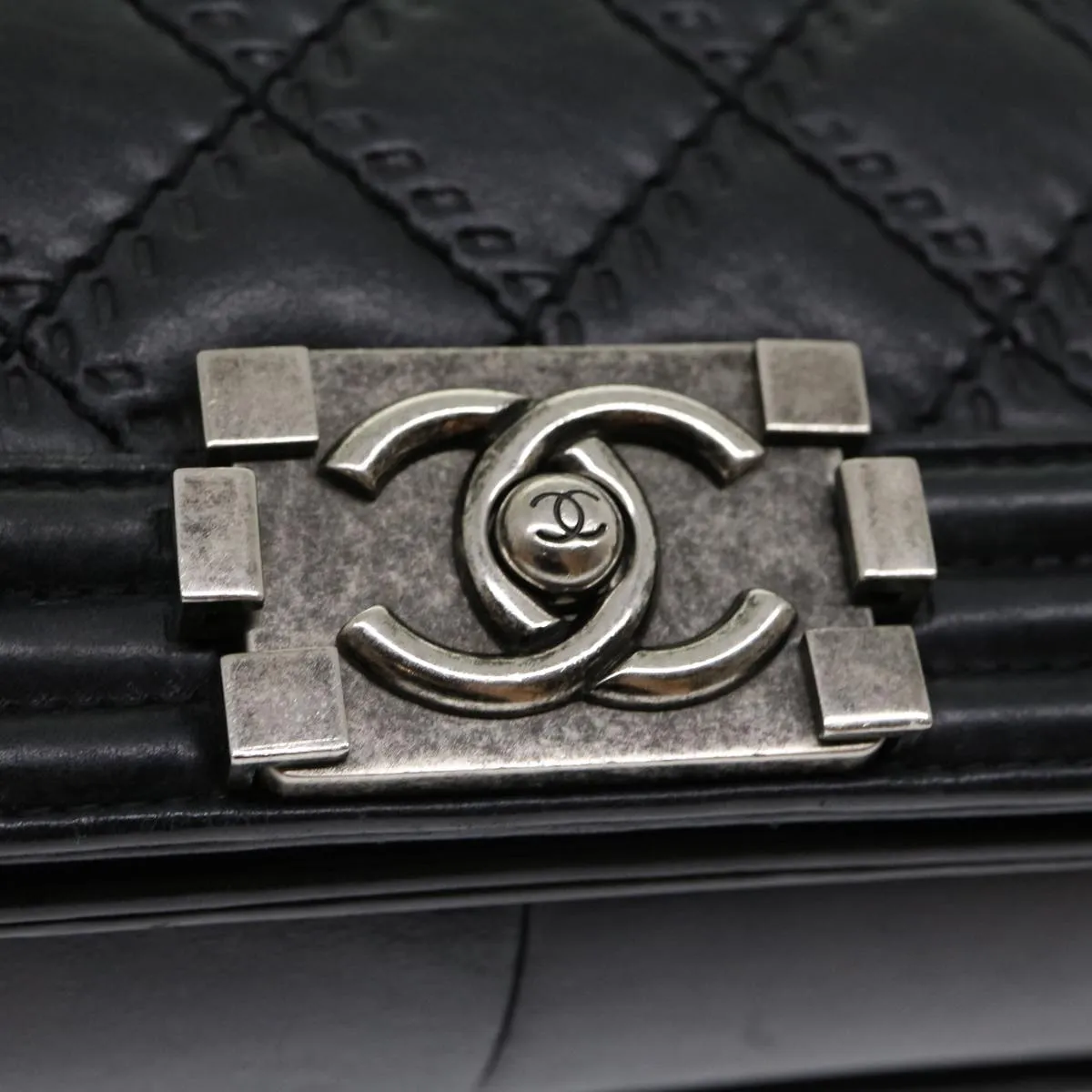 CHANEL Big Matelasse Boy  Chain Shoulder Bag Lamb Skin Black Auth 30943A