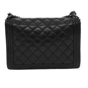 CHANEL Big Matelasse Boy  Chain Shoulder Bag Lamb Skin Black Auth 30943A