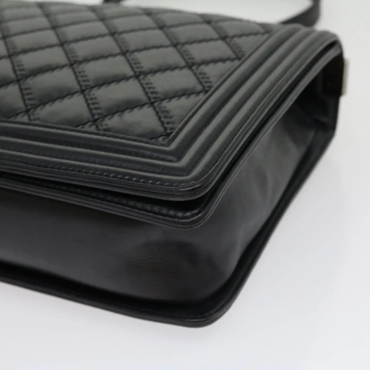 CHANEL Big Matelasse Boy  Chain Shoulder Bag Lamb Skin Black Auth 30943A