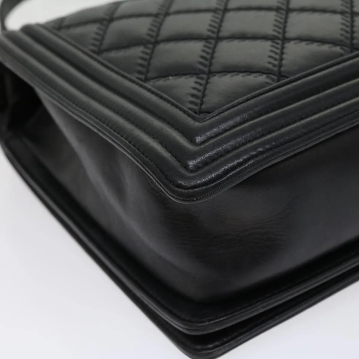 CHANEL Big Matelasse Boy  Chain Shoulder Bag Lamb Skin Black Auth 30943A