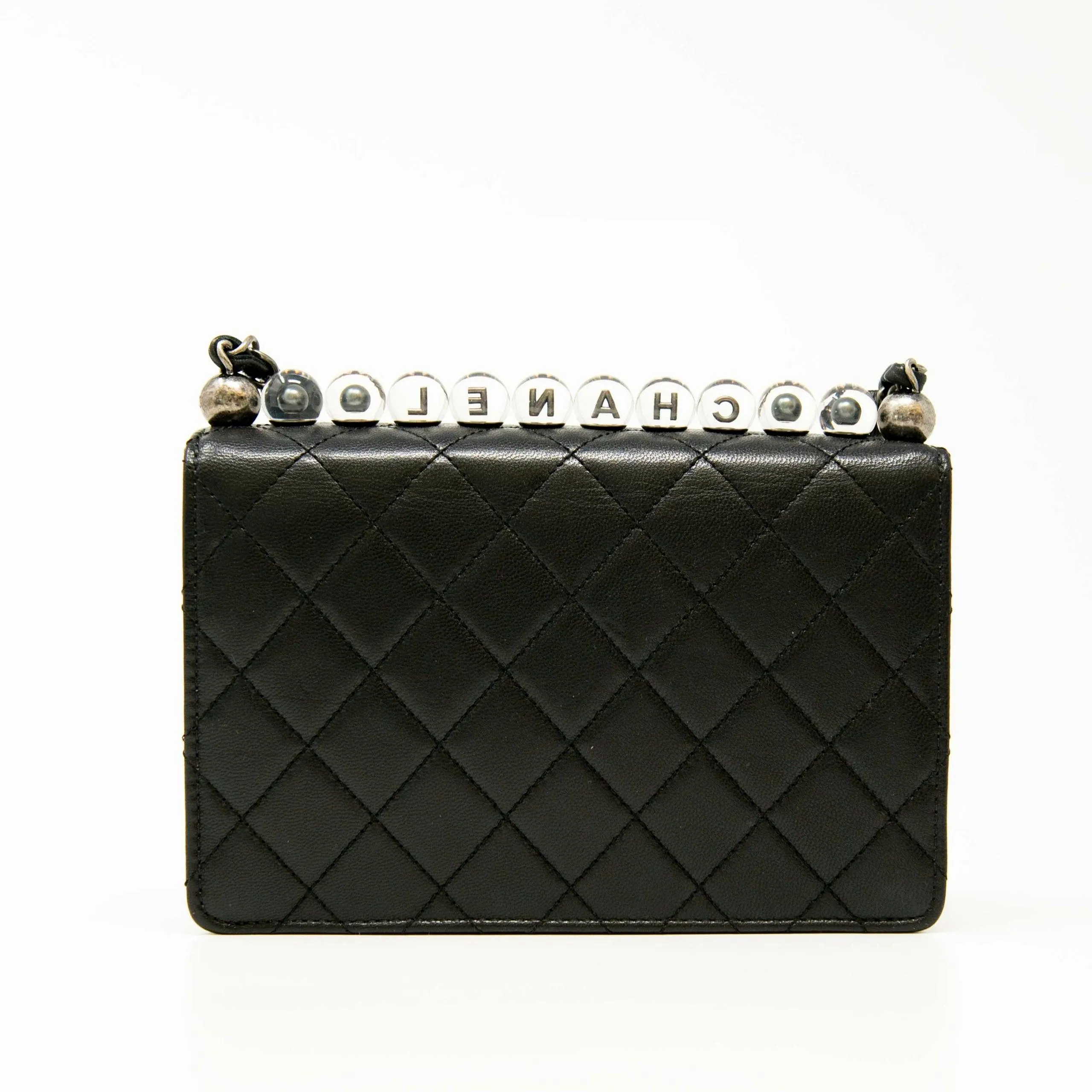 Chanel Black Lambskin Logo Pearl Flap