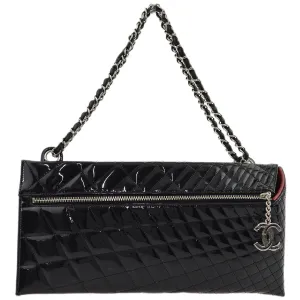 Chanel Black Patent Leather Double Chain Shoulder Bag
