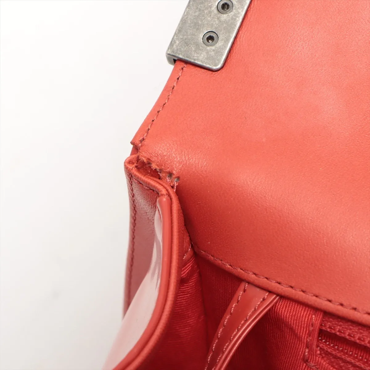 Chanel Boy Chanel Leather Chain Shoulder Bag Red Silver Gold