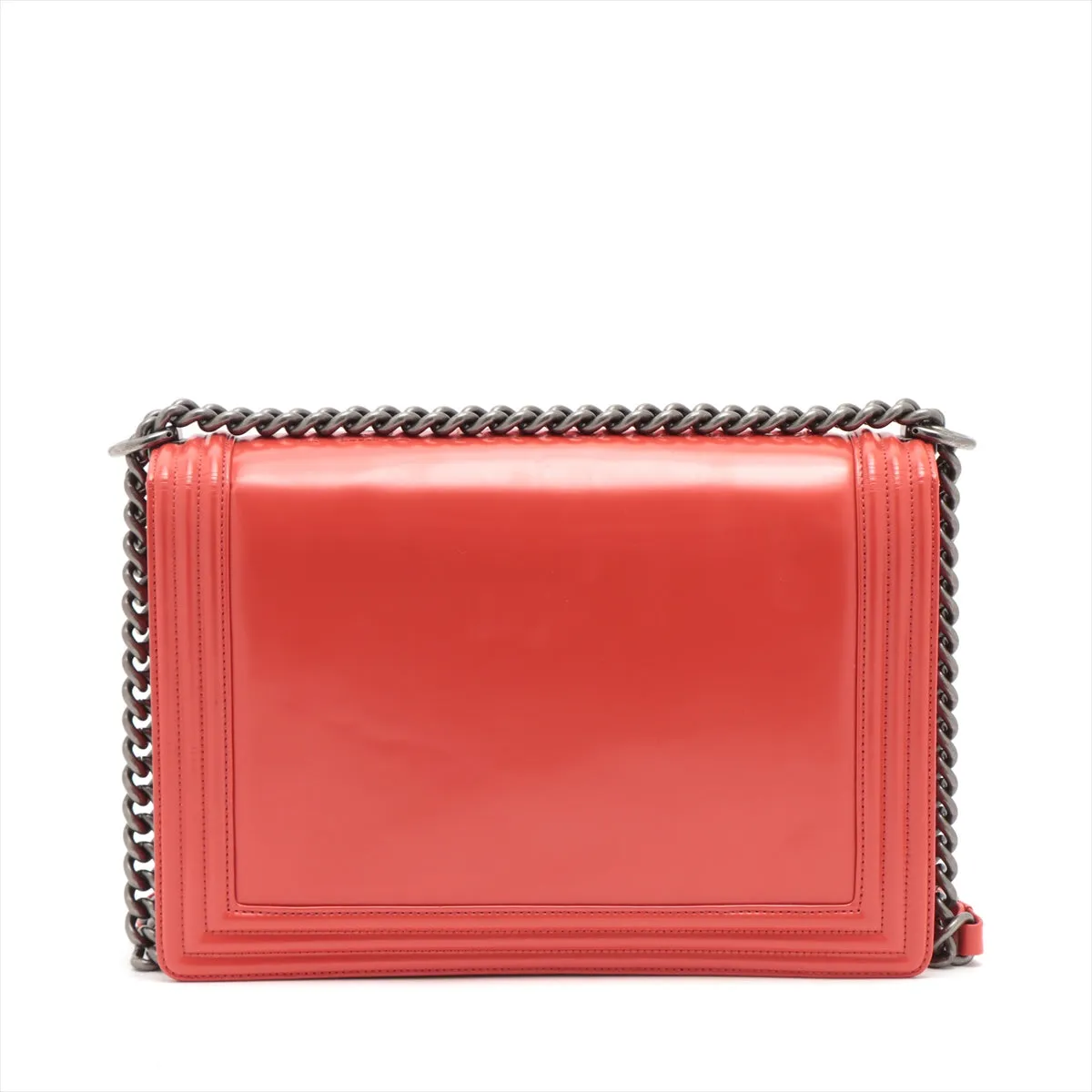 Chanel Boy Chanel Leather Chain Shoulder Bag Red Silver Gold