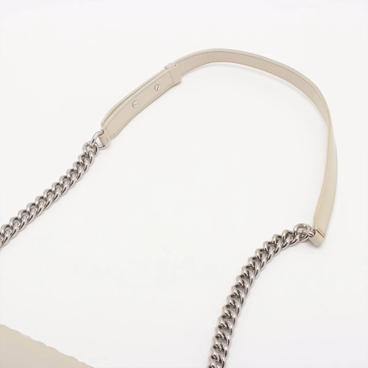 Chanel Boy Chanel Patent Leather Chain Shoulder Bag Pearl White Silver